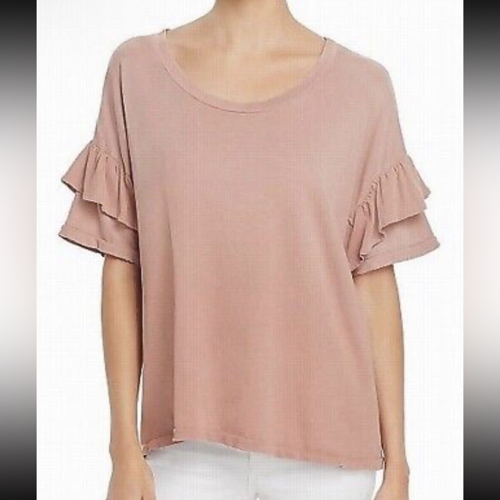 Current Elliott Emerge Ruffle Sleeve Velvet Pink Top